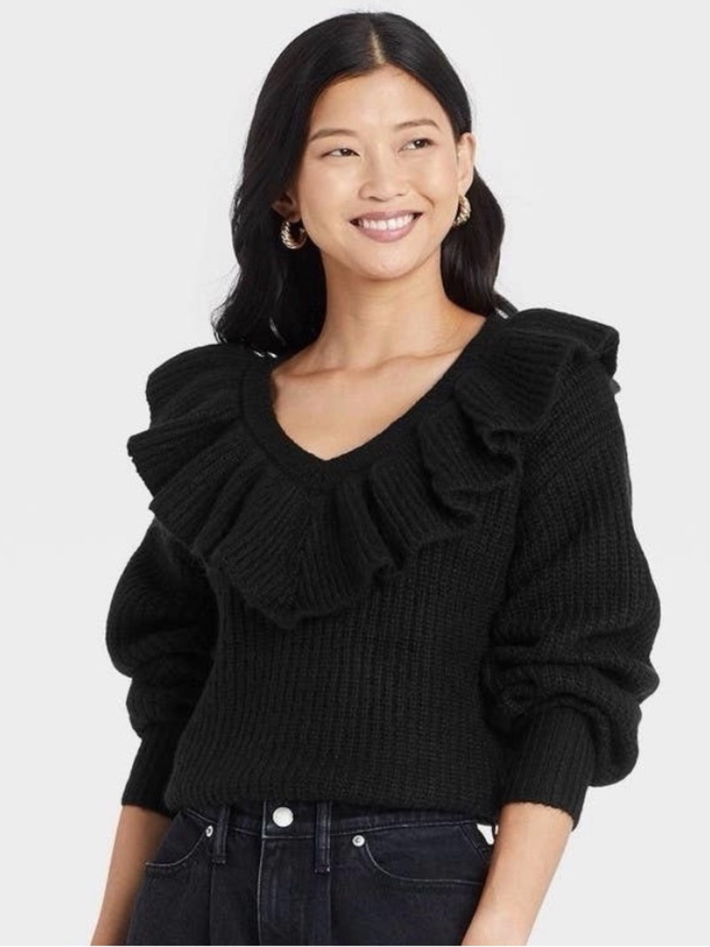 NWT A New Day V Neck Ruffle Sweater